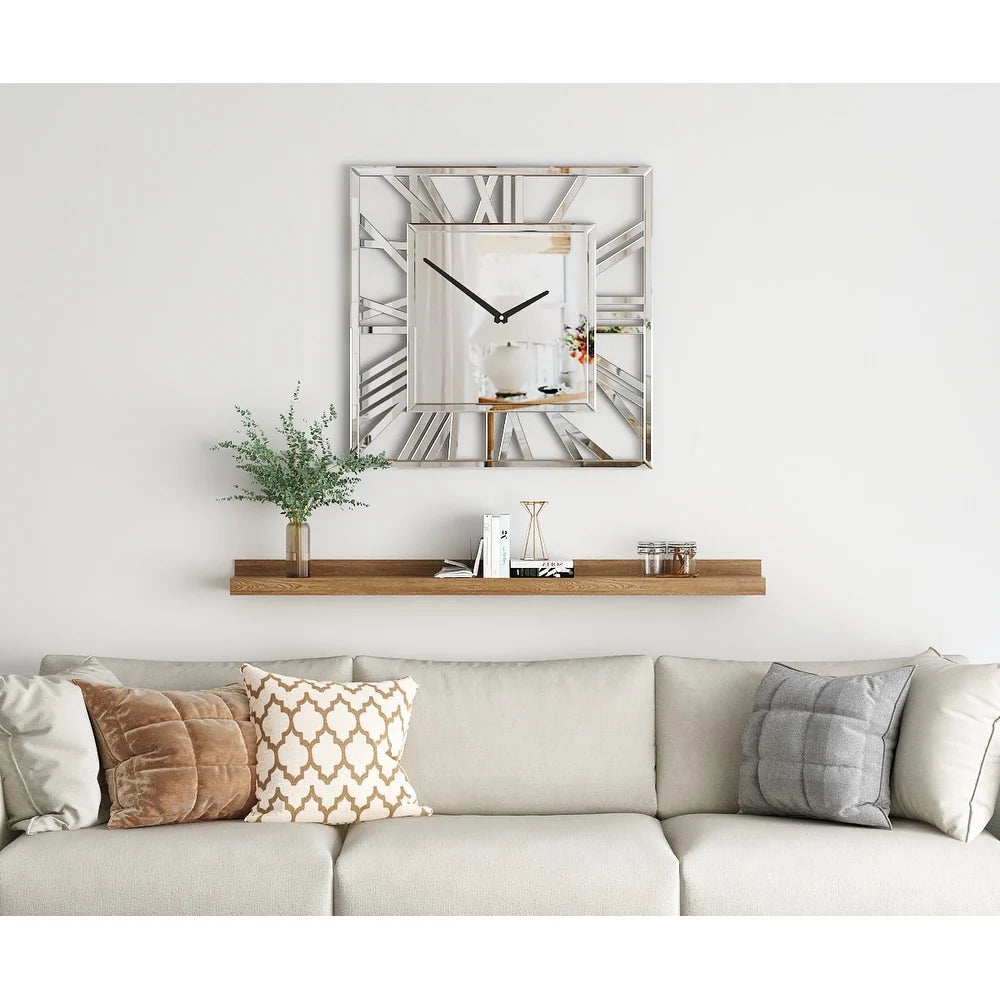 Large Modern Mirrored Wall Clock, Oversized Decorative Hanging Clock for Living Room, Bedroom and Home Decor