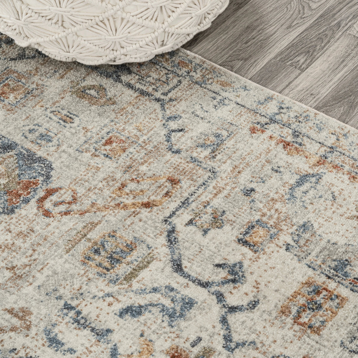 Bohemian Medallion Low-Pile Machine-Washable Area Rug, Cream and Terra
