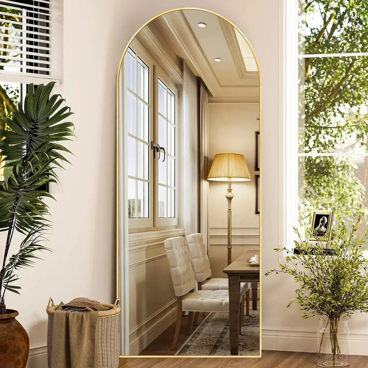 Modern Arched Full Length Floor Mirror, Aluminum Alloy Frame Standing Full Body Mirror