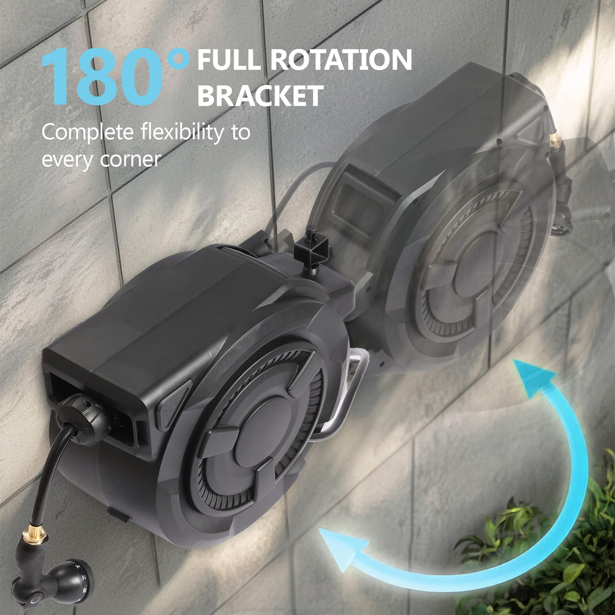 100 ft Wall Mounted Garden Hose Reel, 1/2 Inch Hose with 180掳 Swivel