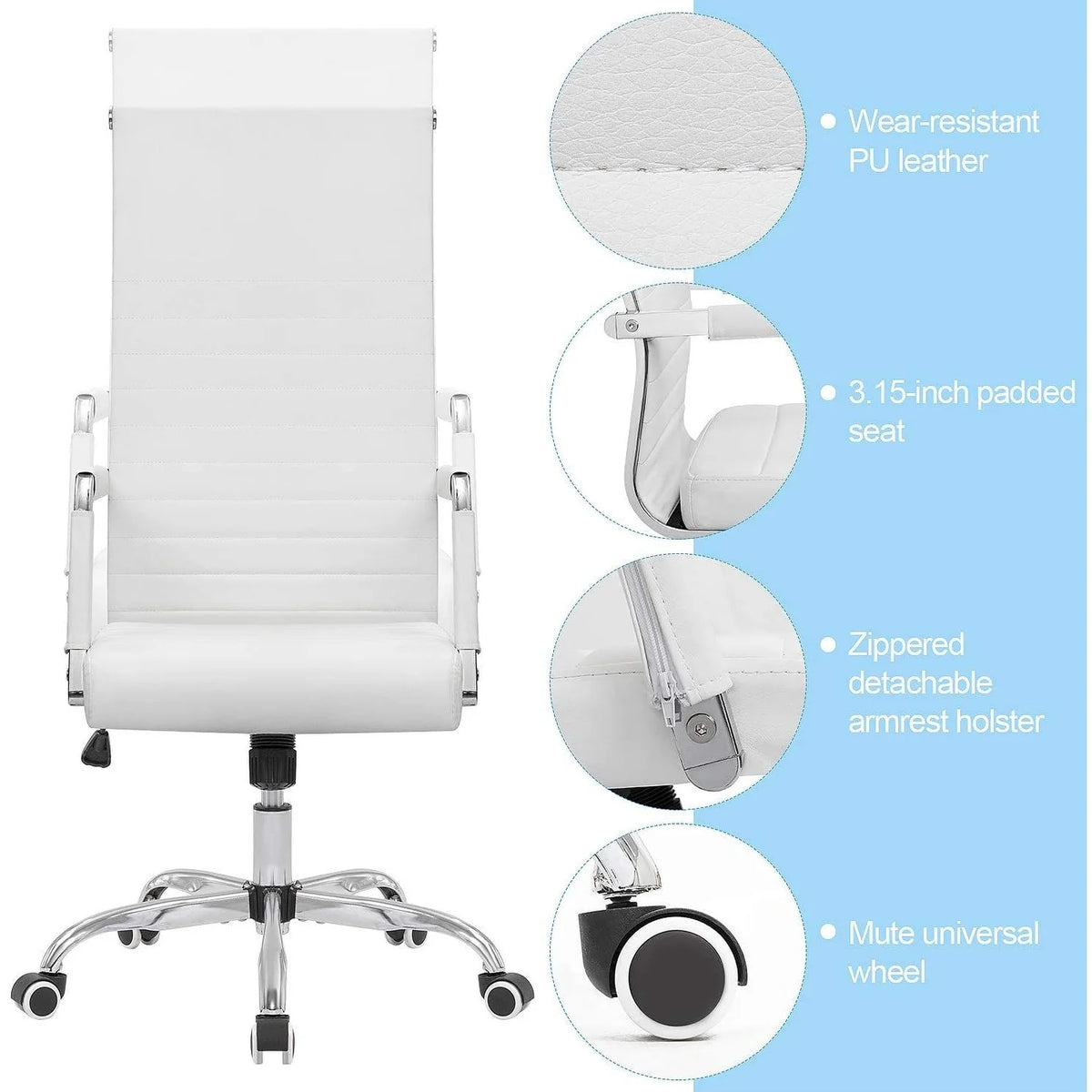 Ribbed High Back Office Chair, Ergonomic Conference Desk Chair for Home Office, Meeting Room and Workspace