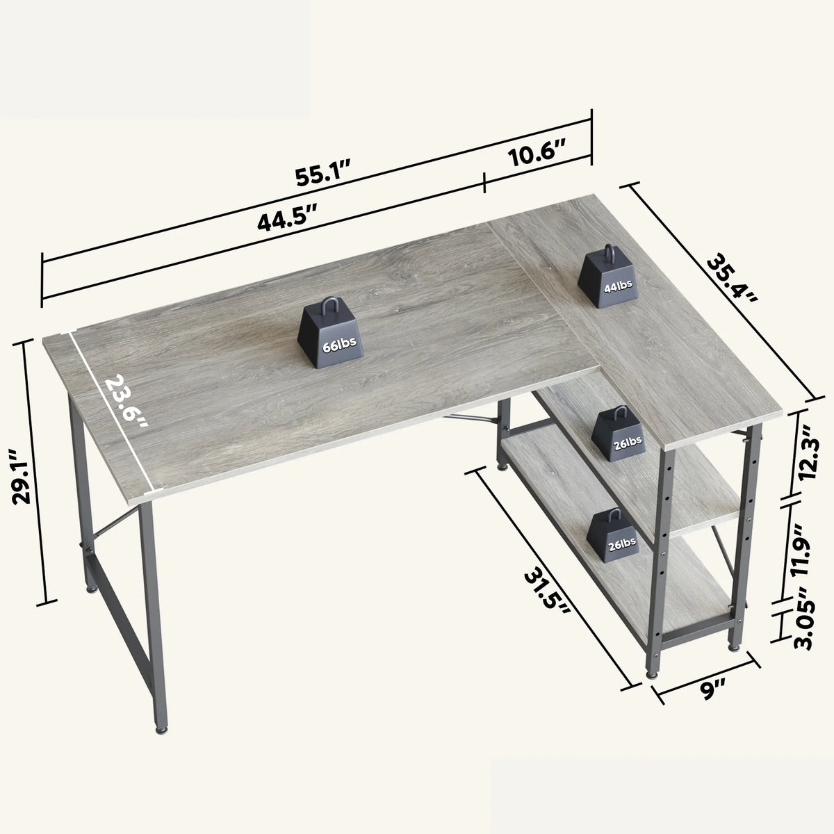 Small L Shaped Computer Desk with Storage Shelves, Compact Corner Workstation for Home Office and Study