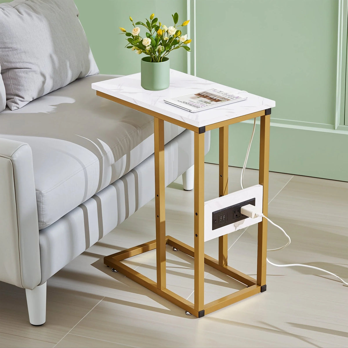 Set of 2 C-Shaped Sofa Side Tables, Small End Tables for Living Room, Bedside and TV Tray
