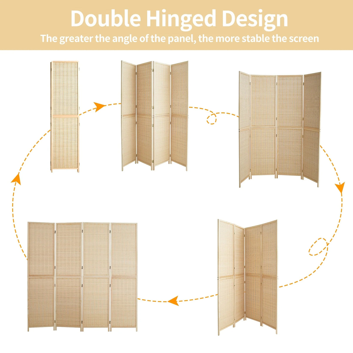 4-Panel Bamboo Folding Partition Screen 6FT Detachable Room Divider