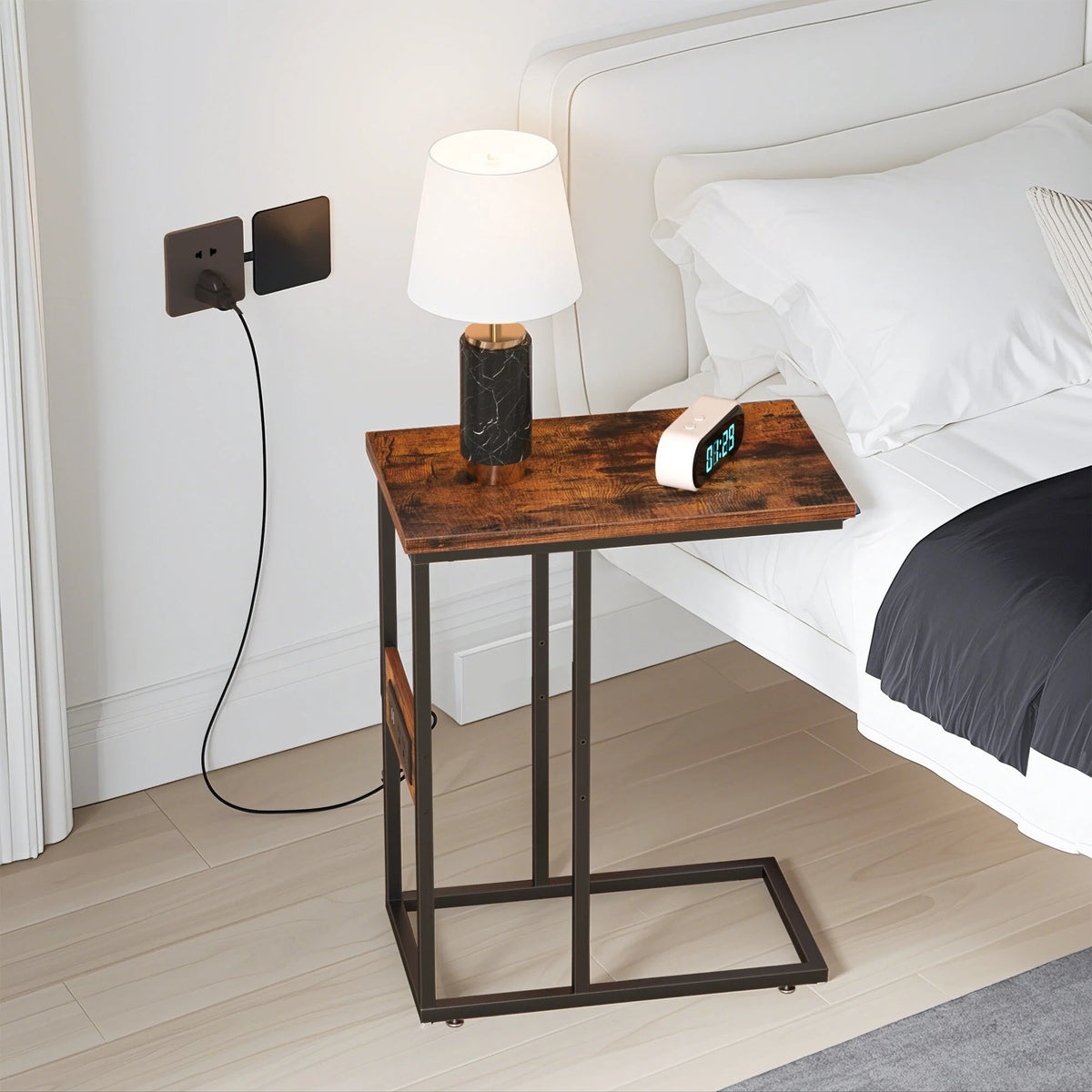Set of 2 C-Shaped Sofa Side Tables, Small End Tables for Living Room, Bedside and TV Tray