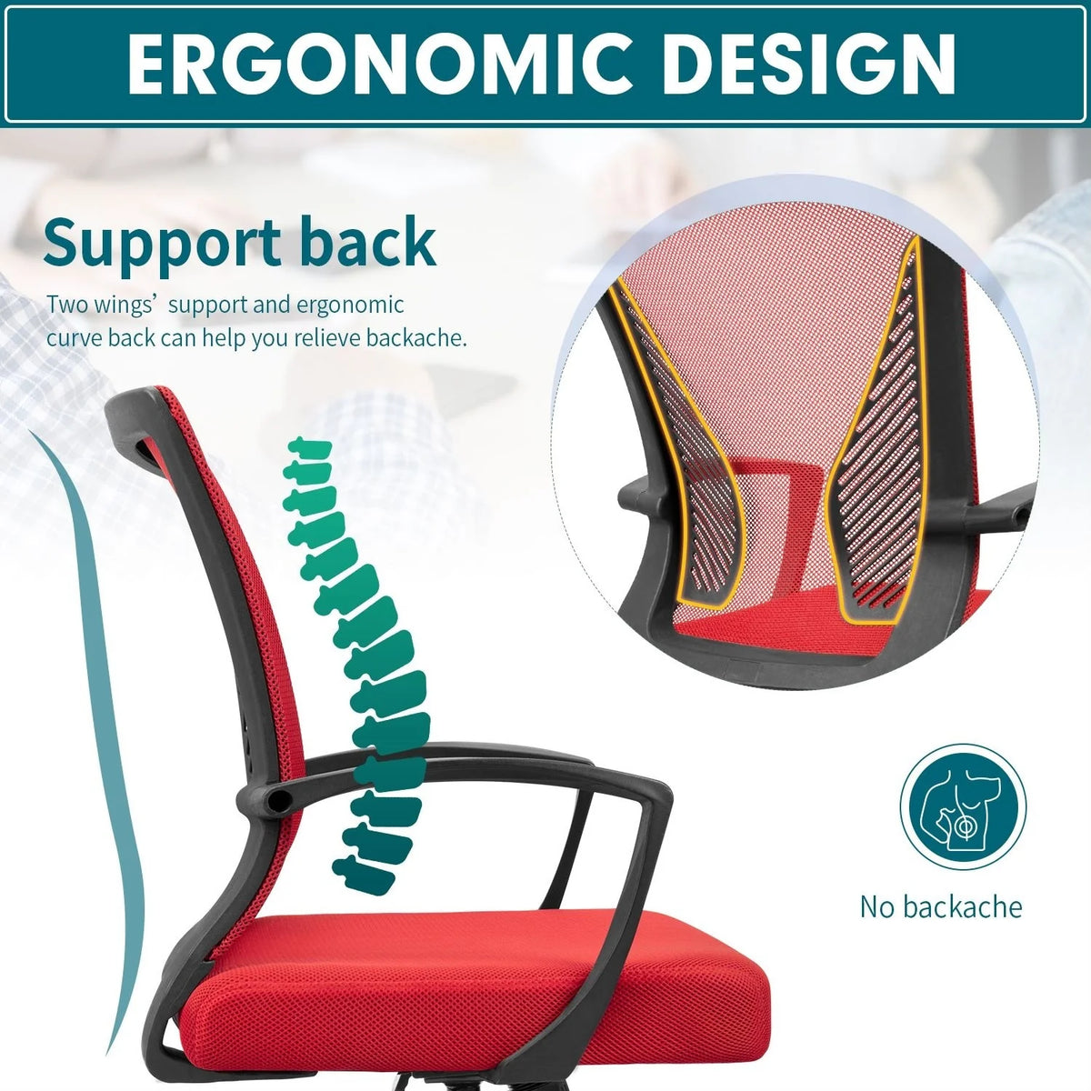 Ergonomic Mesh Office Chair with Lumbar Support, Breathable Computer Desk Chair
