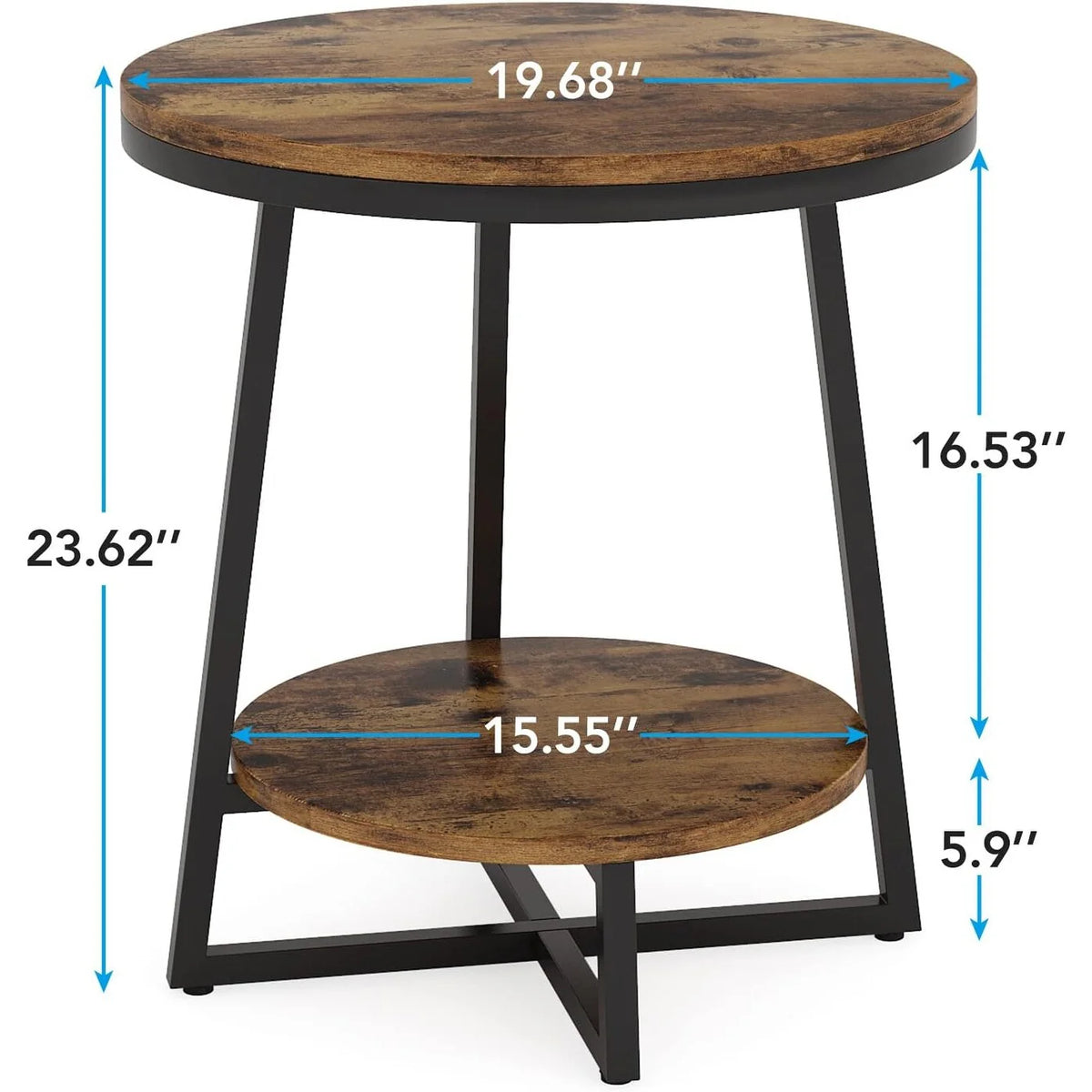 Industrial Round End Table, Small Side Table and Accent Coffee Table for Living Room and Bedroom