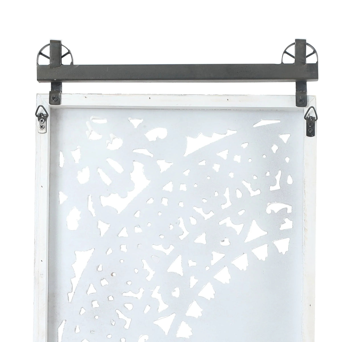 Set of 2 Distressed Ivory White Wood Flower Wall Art with Black Accents