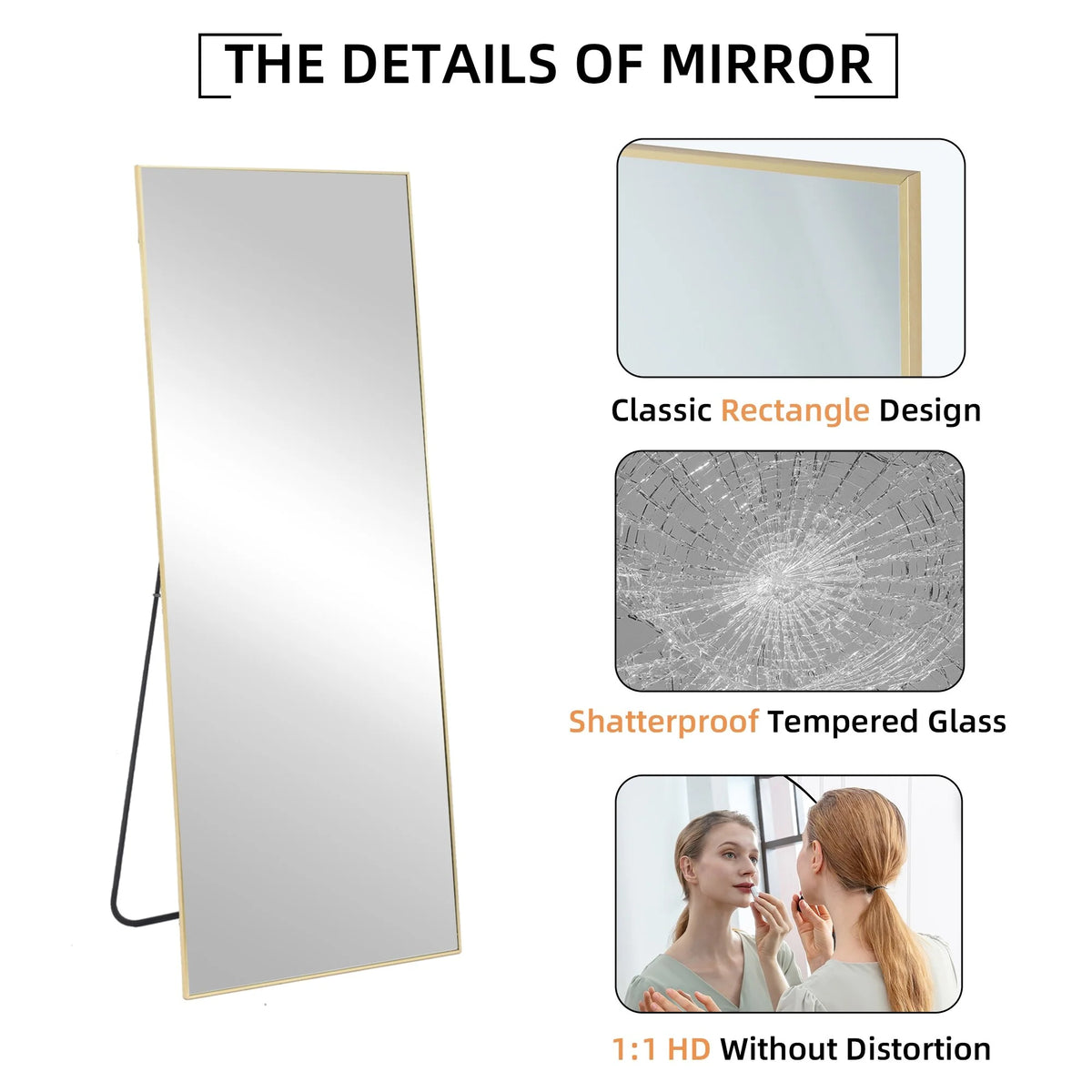 64x21 Full Length Floor Mirror, Large Full Body Aluminum Alloy Frame Standing Mirror with Stand and Wall Mount Option