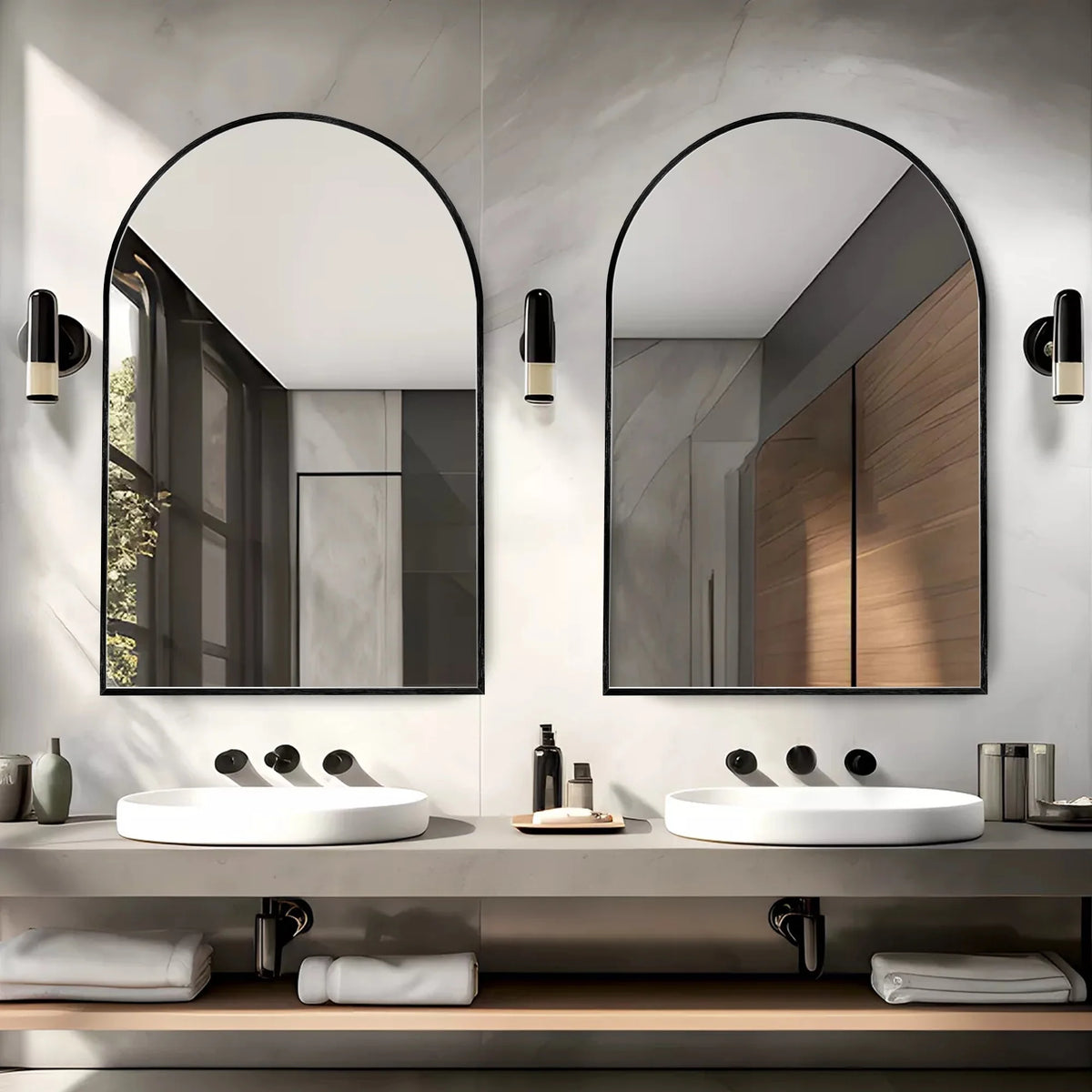 Modern Arch Aluminum Bathroom Wall Mirror, Wall Mounted Vanity Mirror for Bathroom, Bedroom and Home Decor