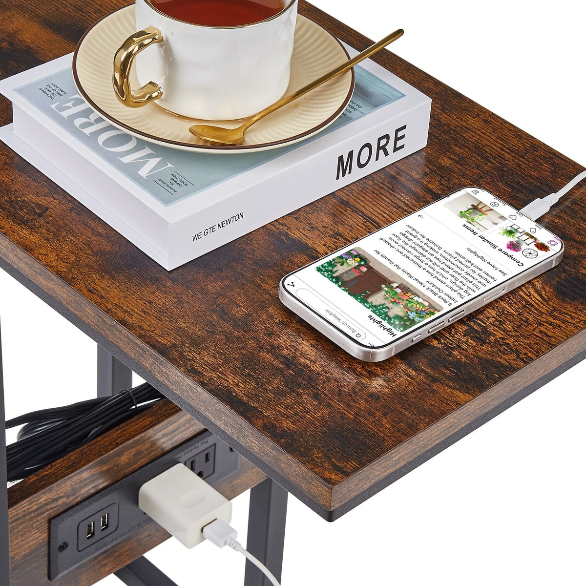Set of 2 C-Shaped Sofa Side Tables, Small End Tables for Living Room, Bedside and TV Tray