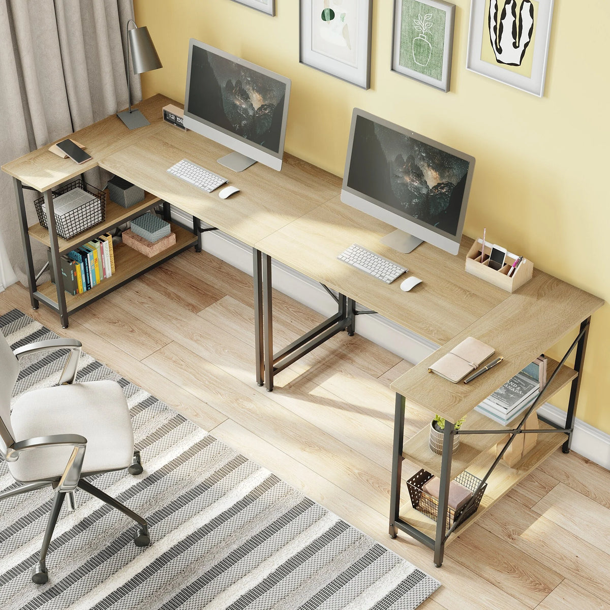 Small L Shaped Computer Desk with Storage Shelves, Compact Corner Workstation for Home Office and Study