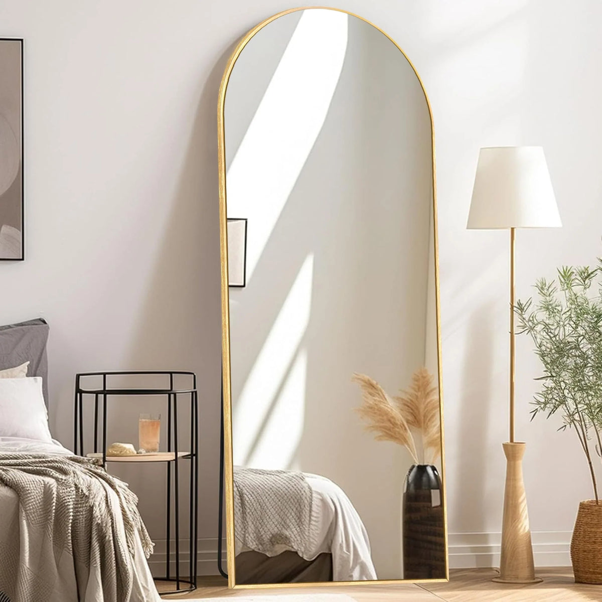 Modern Arched Full Length Floor Mirror, Aluminum Alloy Frame Standing Full Body Mirror