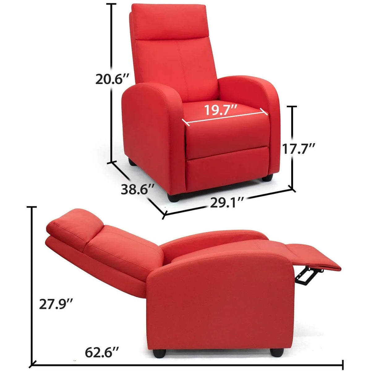 PU Leather Recliner Chair, Single Living Room Sofa Lounge Chair with Reclining Function