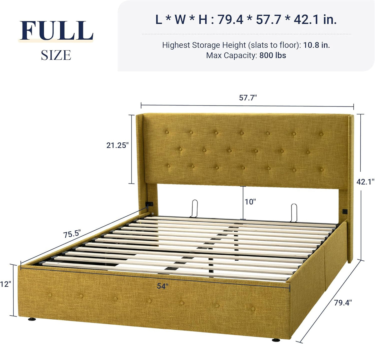 Queen Size Lift Up Storage Bed with Wingback Headboard, Upholstered Platform Bed Frame with Hidden Storage