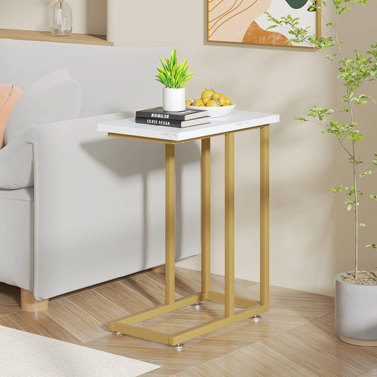 Set of 2 C-Shaped Sofa Side Tables, Small End Tables for Living Room, Bedside and TV Tray