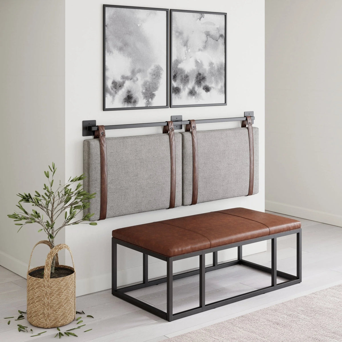 Wall Mount Upholstered Headboard with Metal Rail - Modern Bedroom Headboard
