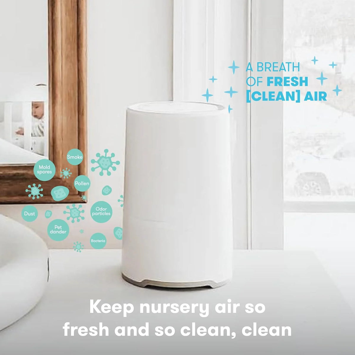 3-in-1 Baby Air Purifier, Compact Nursery Air Cleaner for Baby Room, Bedroom and Home