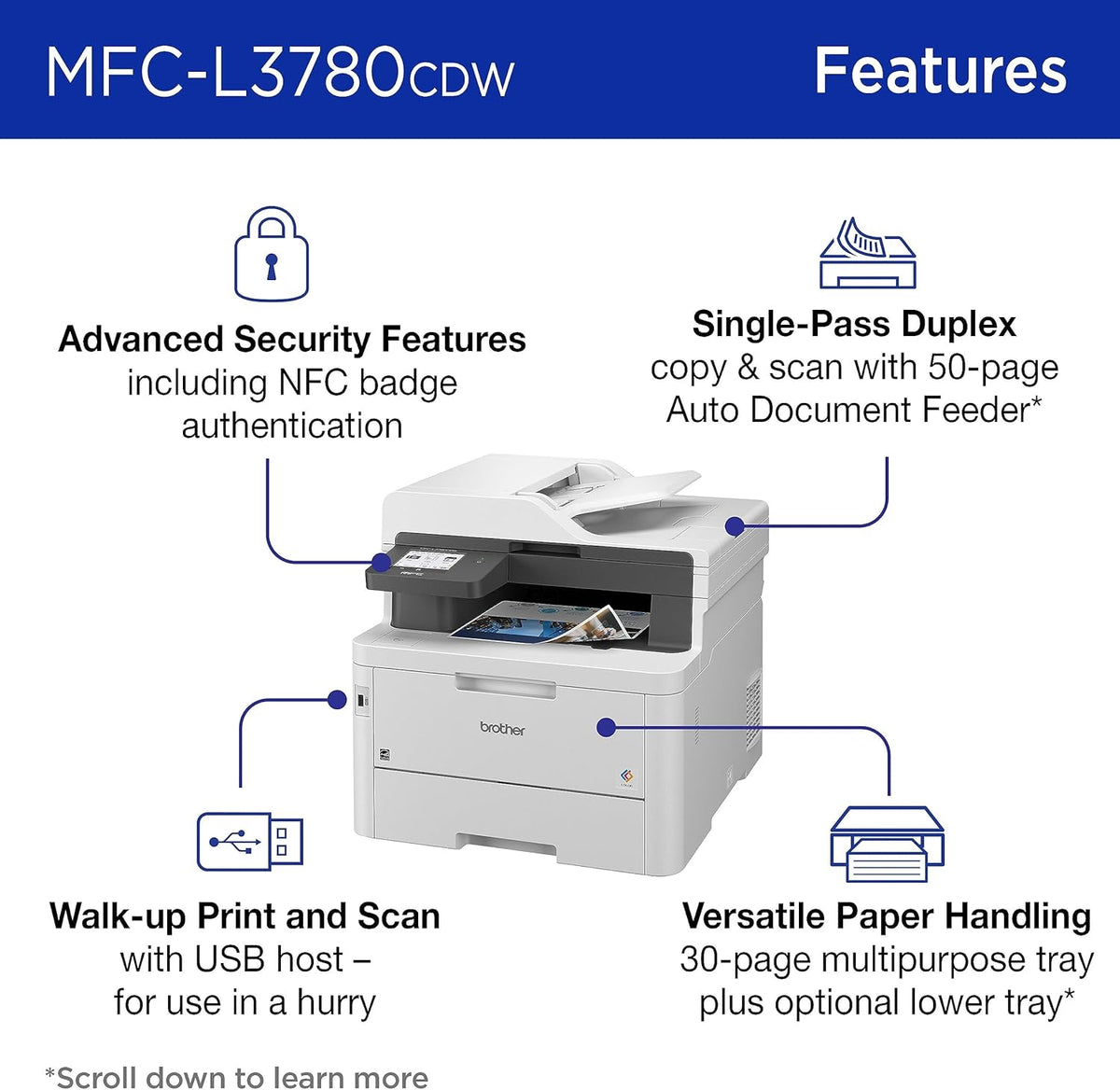 All-In-One Wireless Color Printer with Fast Printing, Scanning, Copying and Faxing