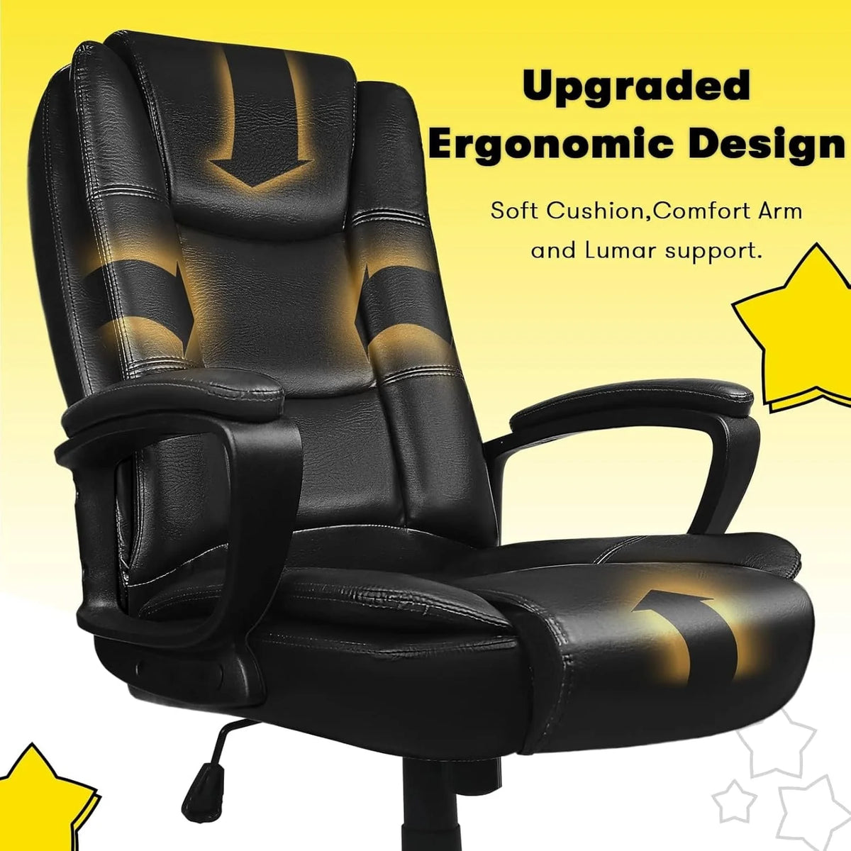 Big and Tall Executive Office Chair, High Back Ergonomic Leather Chair, 400 lb Capacity