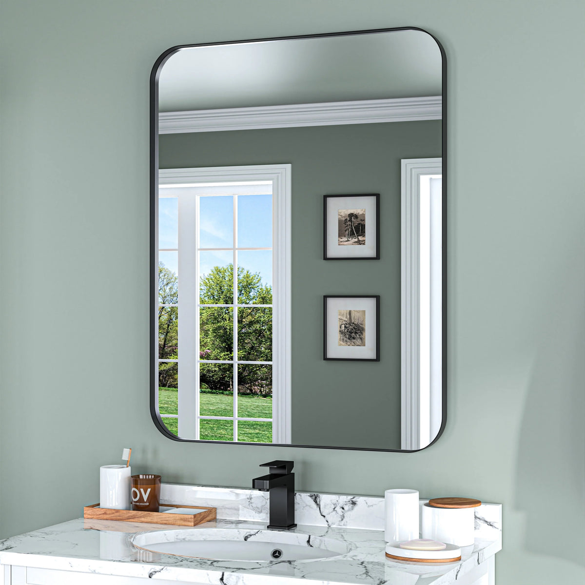 Aluminum Alloy Rounded Corner Vanity Mirror, Modern Wall Mounted Mirror for Bathroom, Bedroom and Home Decor