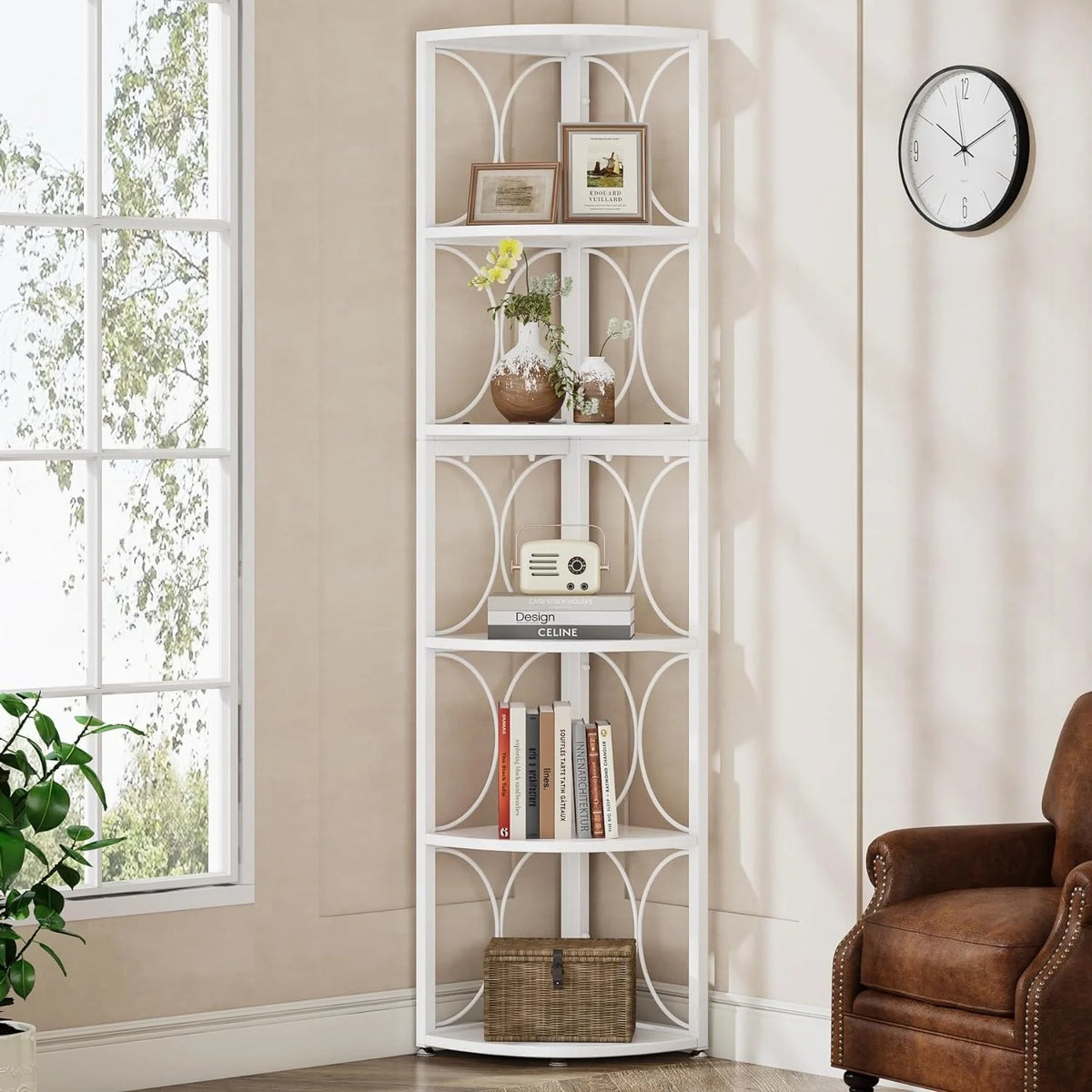 67 Inch Tall Corner Shelf, Freestanding Corner Bookshelf and Storage Shelving Unit