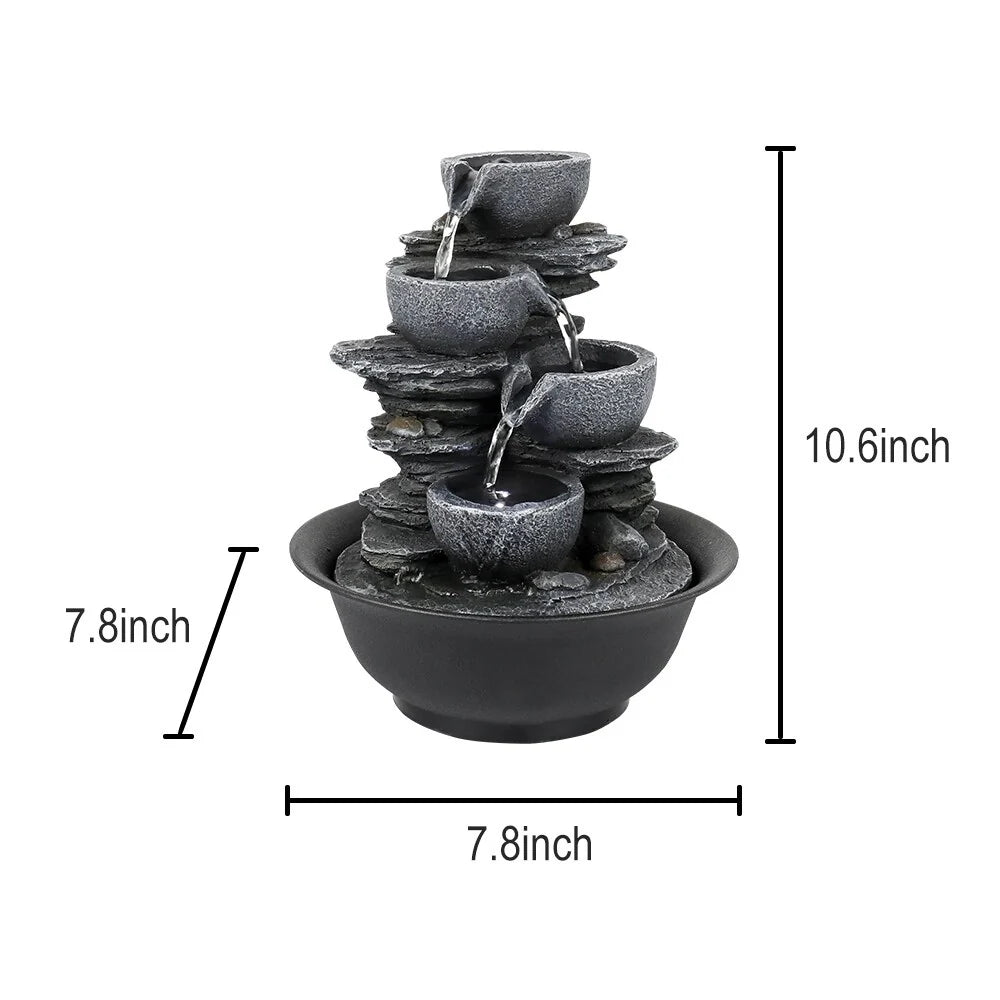 4-Tier Indoor Water Fountain, Relaxing Waterfall Feature for Home, Living Room and Bedroom Decor