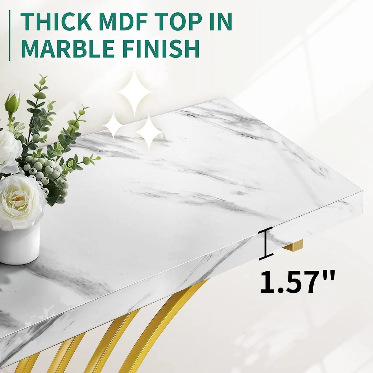 Modern Gold Console Table with Marbled Top, Sofa Table for Entryway and Hallway