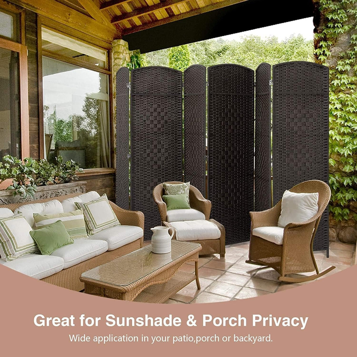 6 FT Tall Woven Fiber Room Divider, Freestanding Folding Privacy Screen