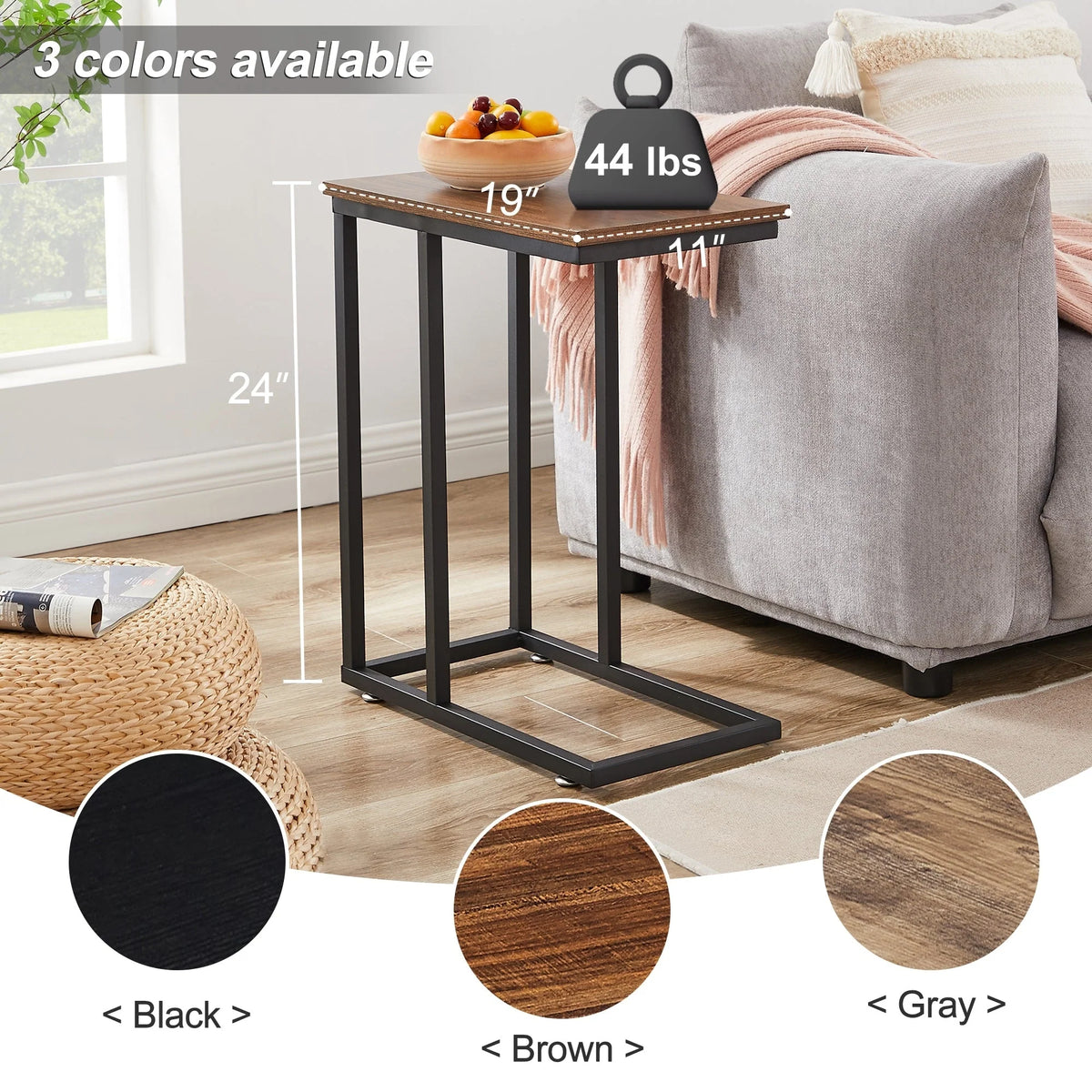 Set of 2 C-Shaped Sofa Side Tables, Small End Tables for Living Room, Bedside and TV Tray