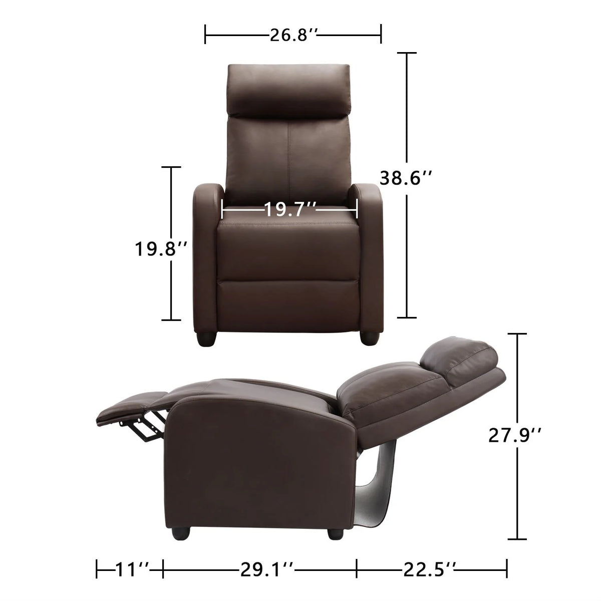 PU Leather Recliner Chair, Single Living Room Sofa Lounge Chair with Reclining Function