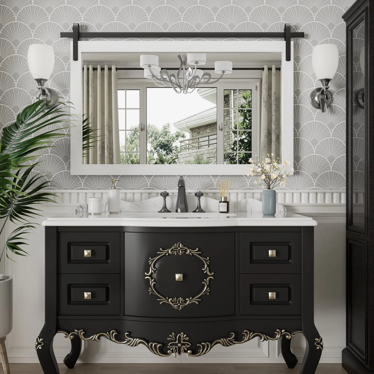 Modern Rectangular Wall Mirror with Wood Frame, Bathroom and Barn Door Mirror, Multiple Sizes