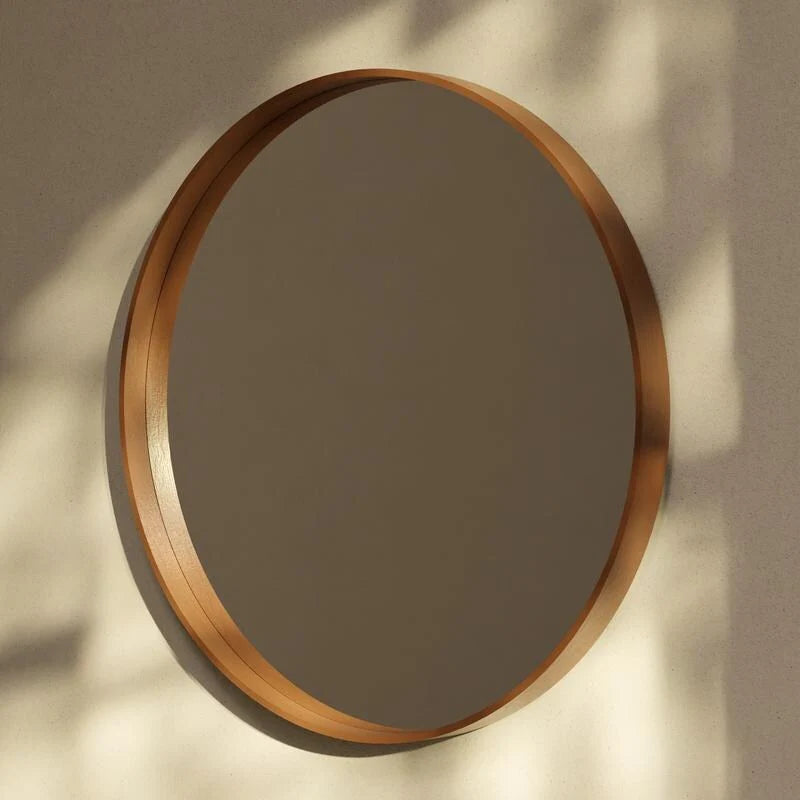 Classic Farmhouse Round Wall Mirror, Wooden Frame Decorative Accent Mirror for Living Room, Bedroom and Entryway