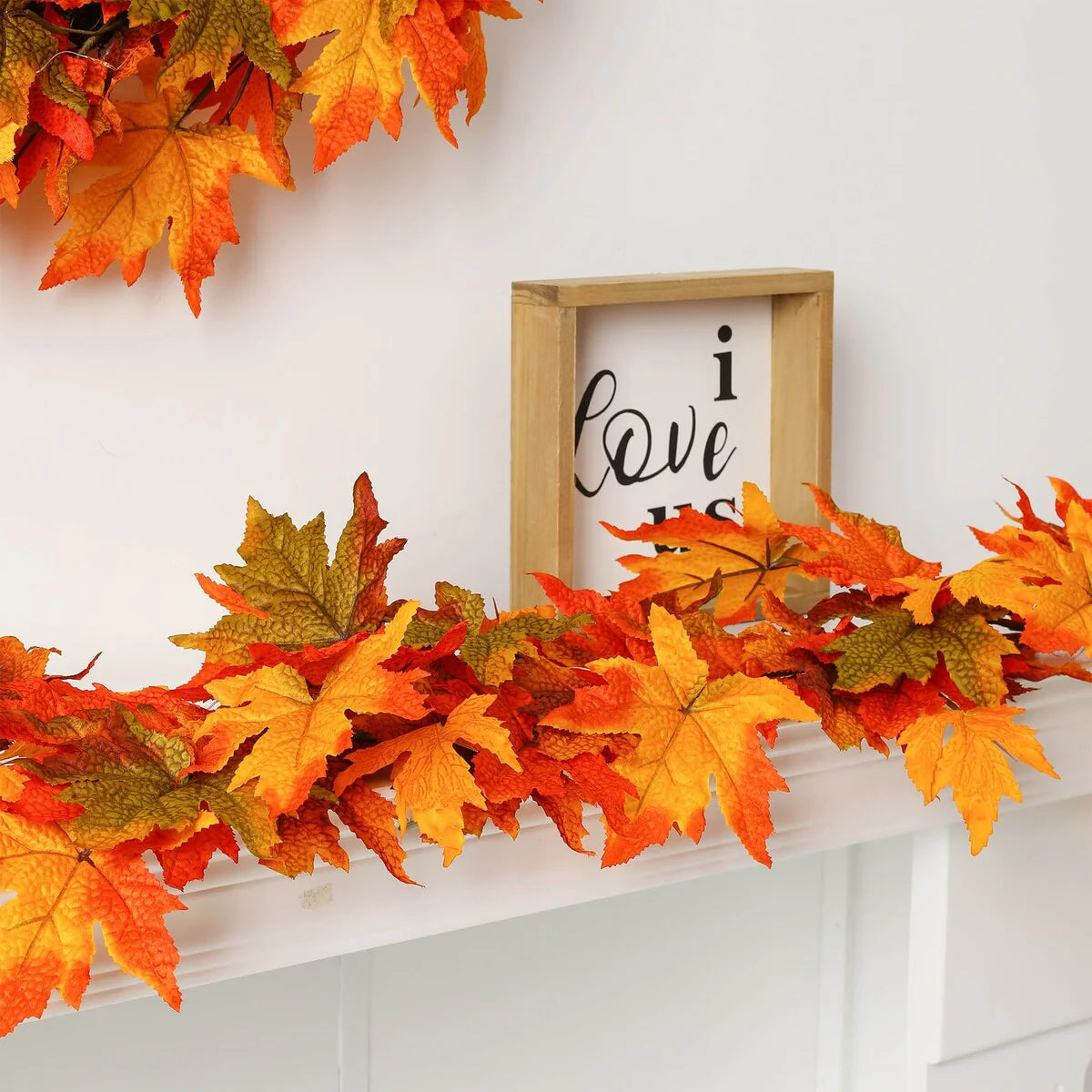Thanksgiving LED Lighted Fall Maple Leaf Wreath and Garland - Autumn Home Decor