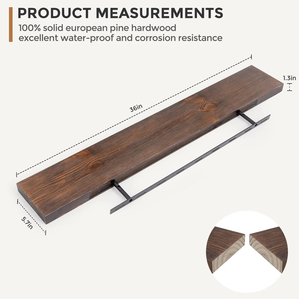 Set of 2 Handcrafted European Pine Floating Wall Shelves, Natural Rustic Wood