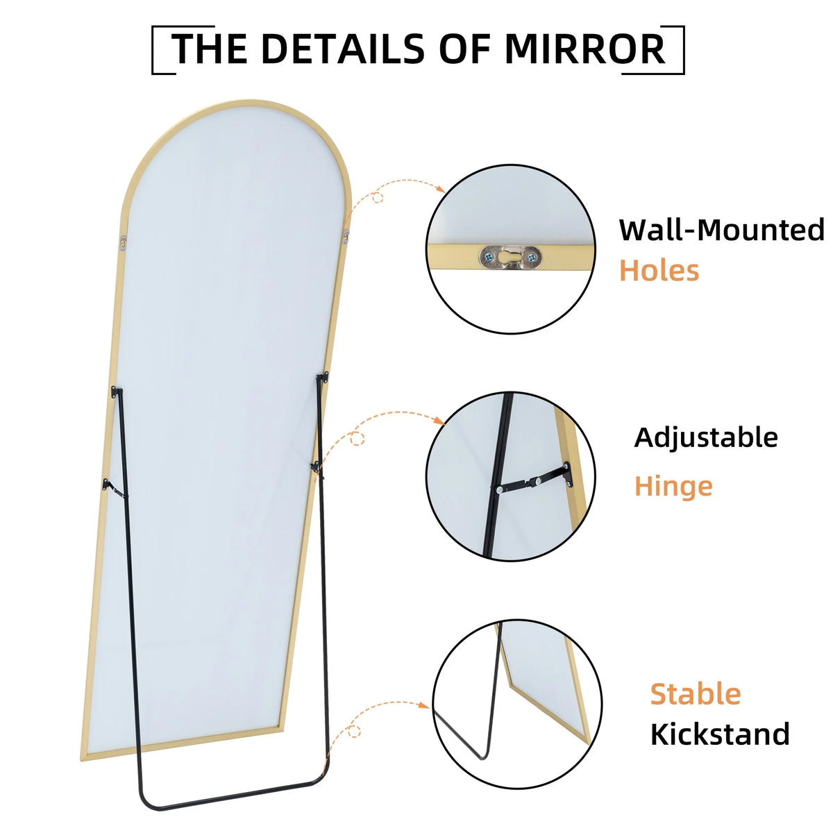 64x21 Full Length Floor Mirror, Large Full Body Aluminum Alloy Frame Standing Mirror with Stand and Wall Mount Option