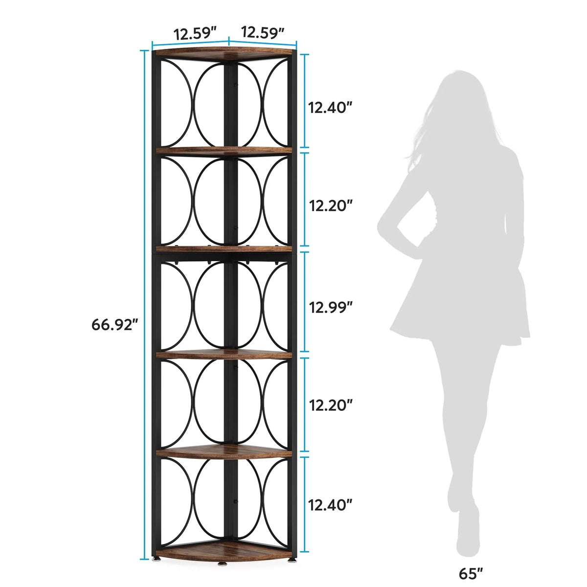 67 Inch Tall Corner Shelf, Freestanding Corner Bookshelf and Storage Shelving Unit