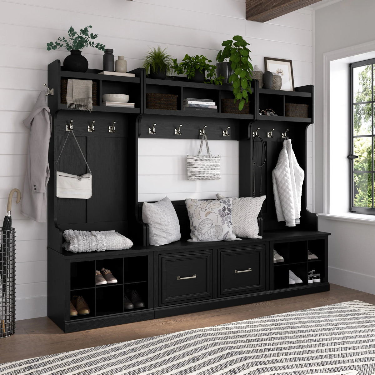 40 Inch Wall Mounted Coat Rack with Shelf, Wooden Entryway Storage and Hanging Organizer