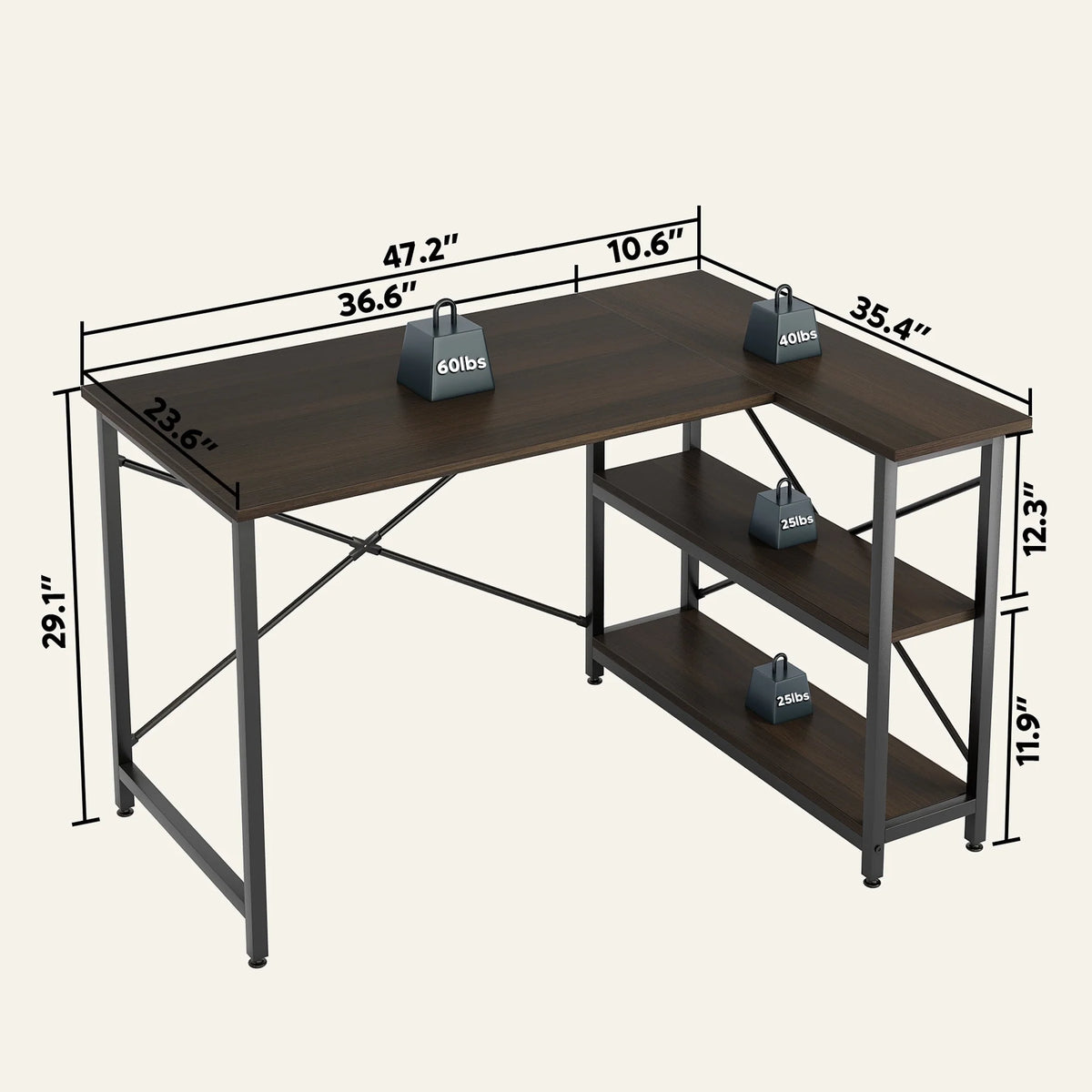 Small L Shaped Computer Desk with Storage Shelves, Compact Corner Workstation for Home Office and Study