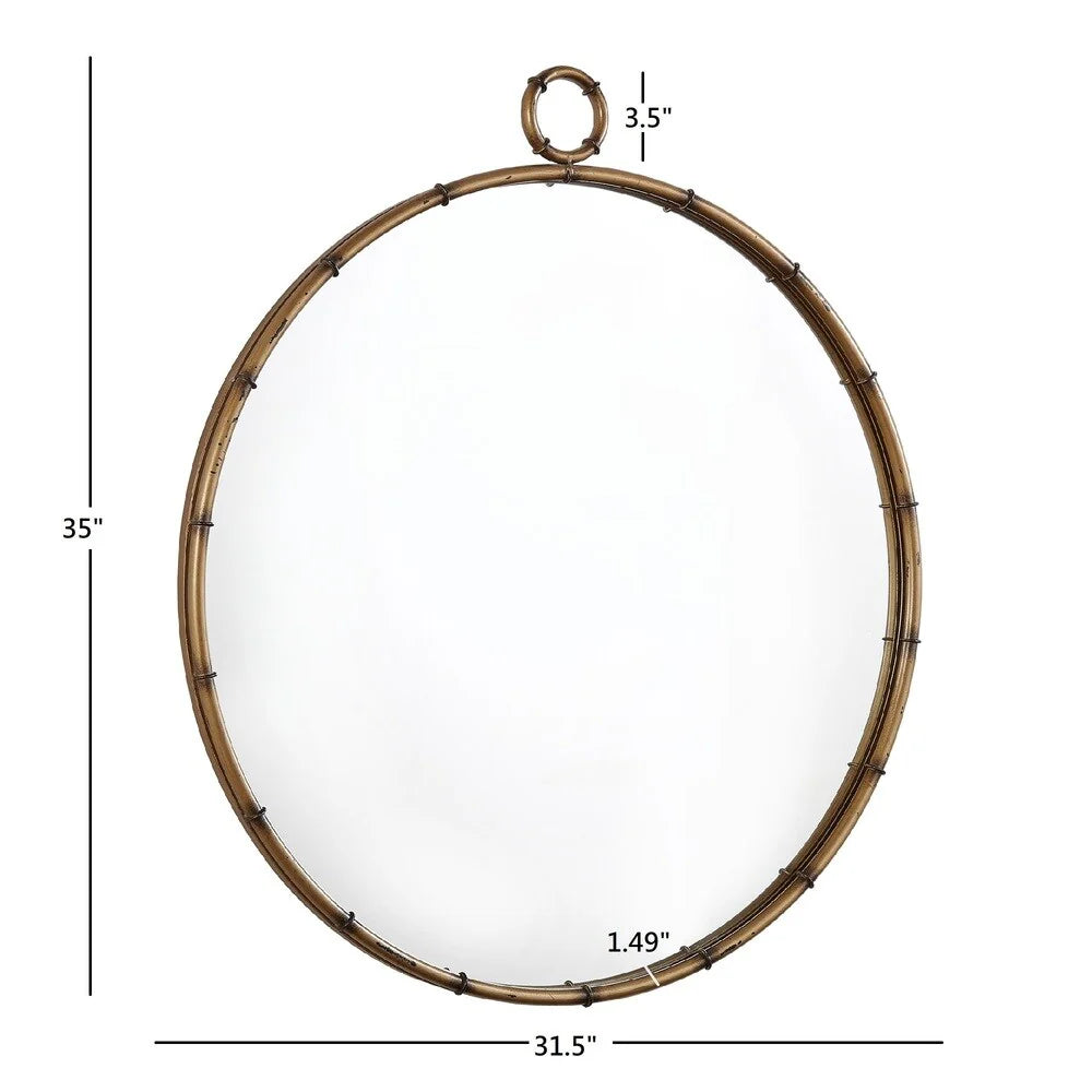 Antique Brass Finish Round Wall Mirror, Decorative Accent Mirror for Living Room, Bedroom and Entryway