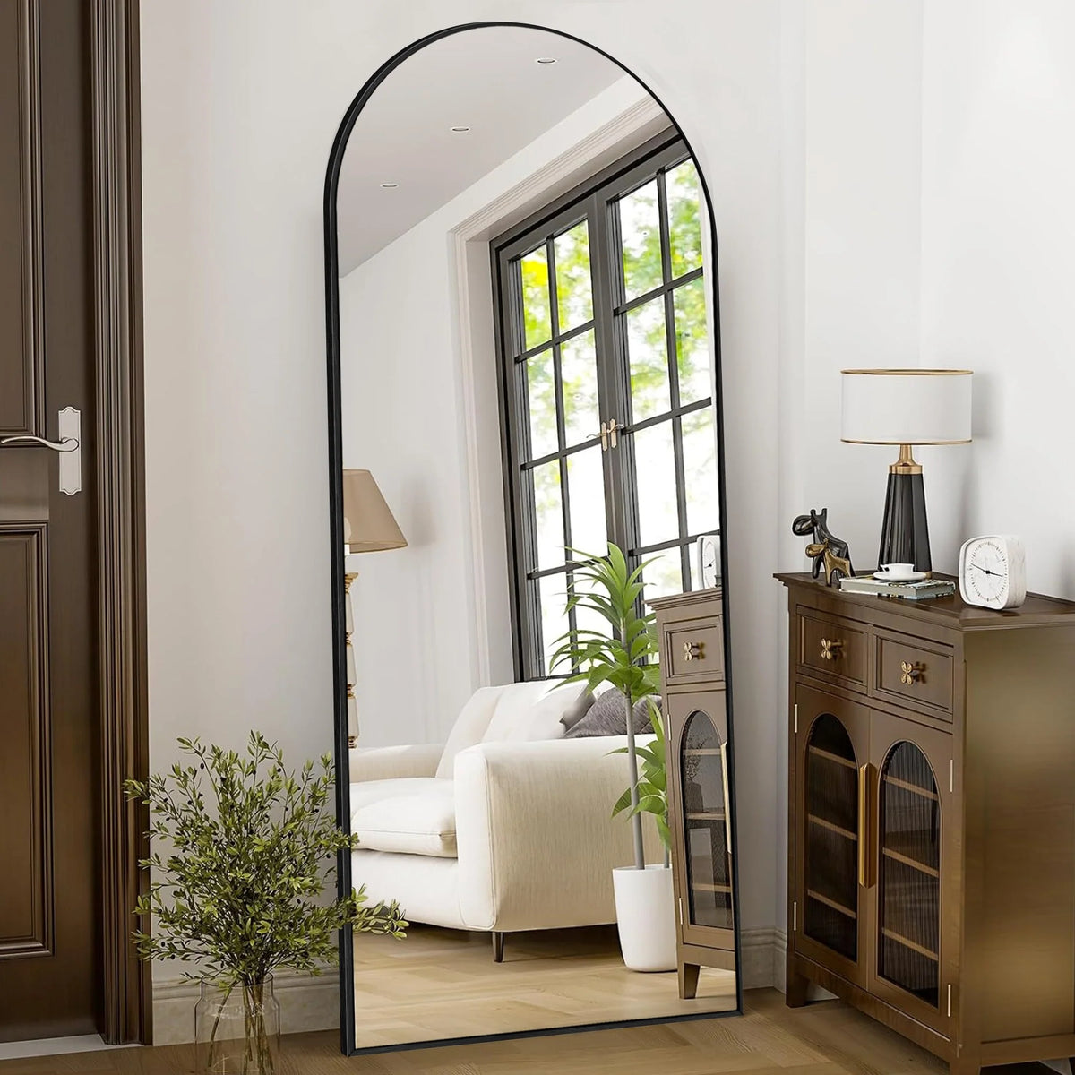 Modern Arched Full Length Floor Mirror, Aluminum Alloy Frame Standing Full Body Mirror