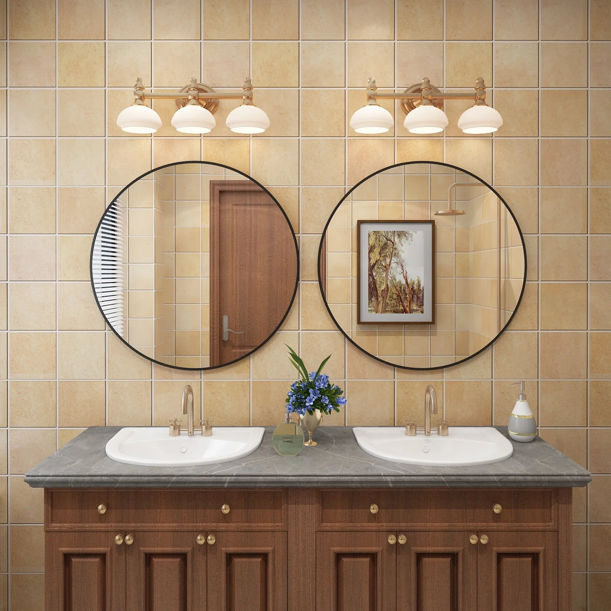 Round Metal Black Frame Bathroom Vanity Mirror, Wall Mounted Decorative Mirror