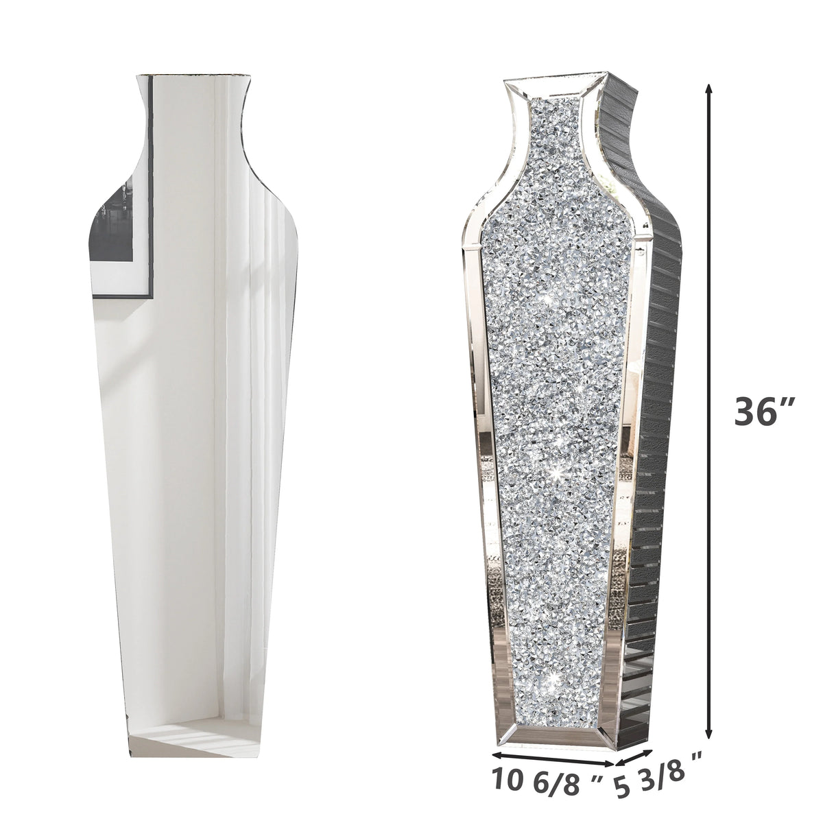 Tall Crushed Diamond Floor Vase, Luxury Decorative Crystal Accent Vase for Living Room, Bedroom and Home Decor