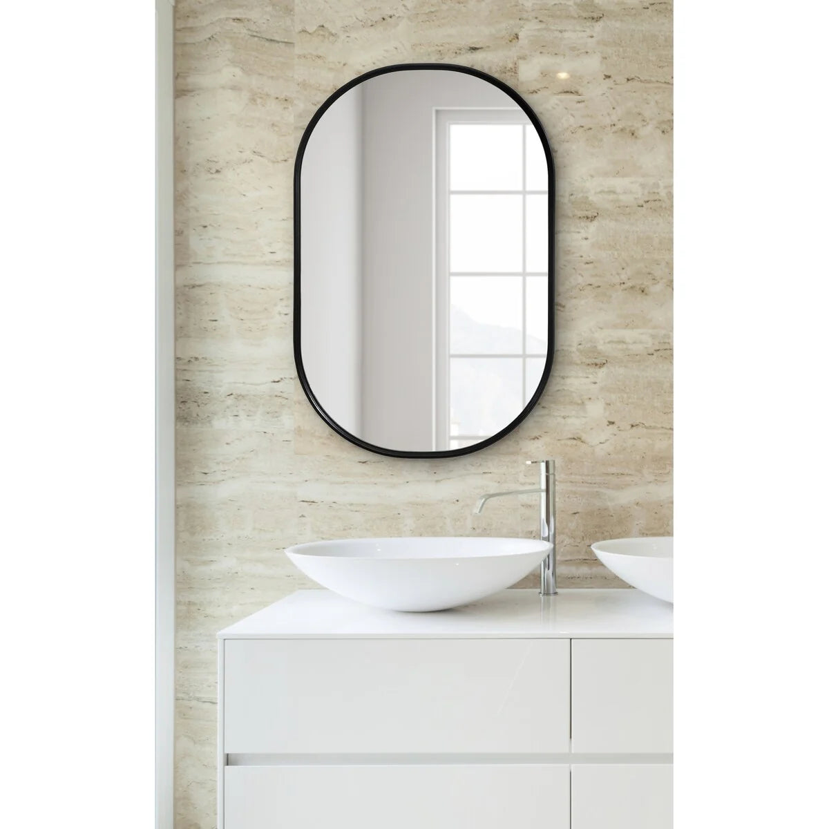 Modern Capsule Framed Wall Mirror, Decorative Oval Accent Mirror for Living Room, Bedroom and Entryway
