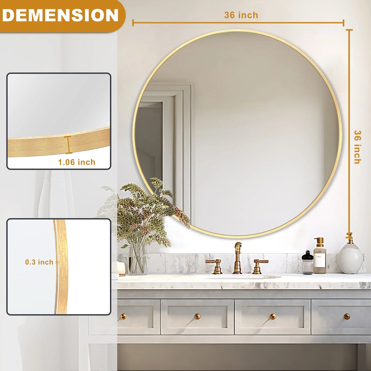 Modern Round Bathroom Vanity Mirror, Wall Mounted Circular Mirror for Bathroom, Bedroom and Home Decor