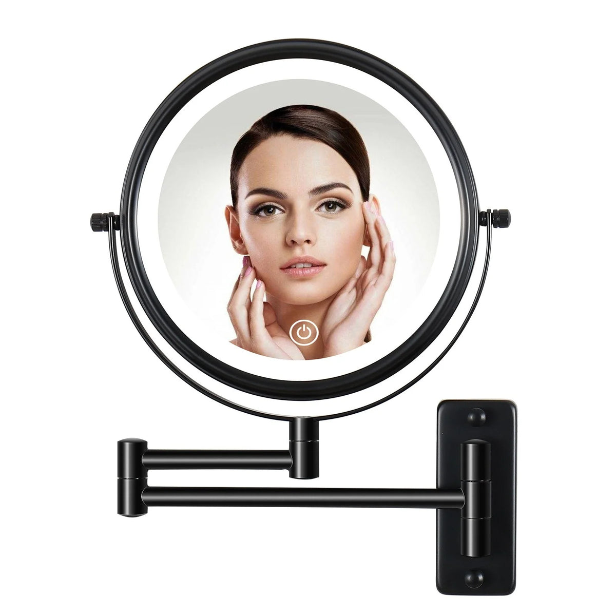 8 Inch Round Wall Mounted Makeup Mirror, Rechargeable, 1X/10X Magnification, 3-Color LED Lights