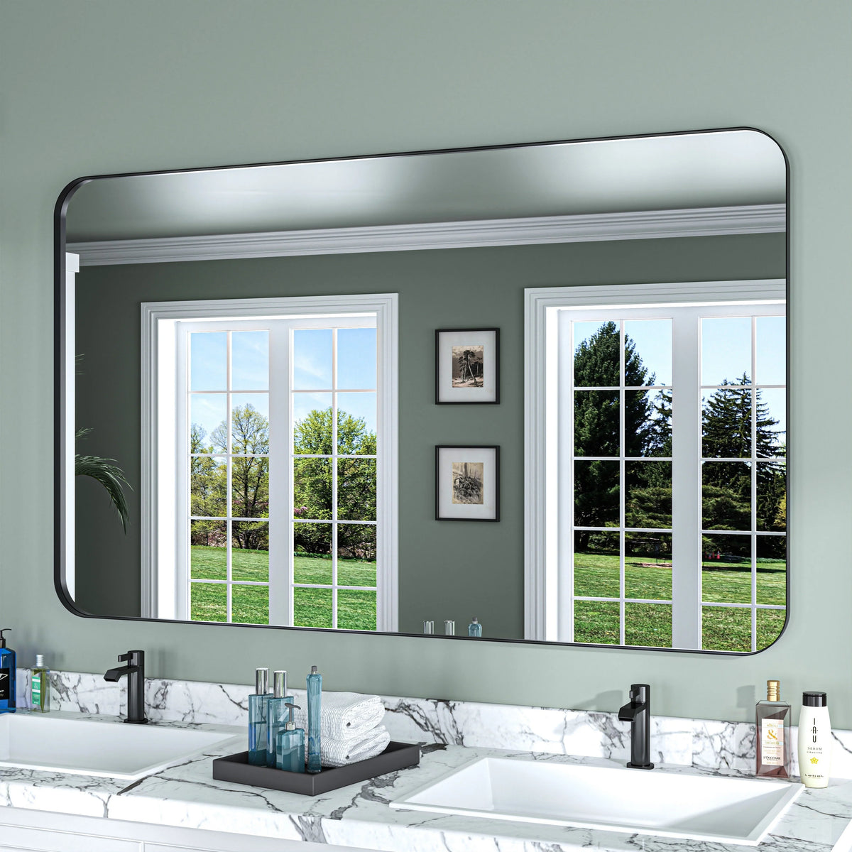 Aluminum Alloy Rounded Corner Vanity Mirror, Modern Wall Mounted Mirror for Bathroom, Bedroom and Home Decor