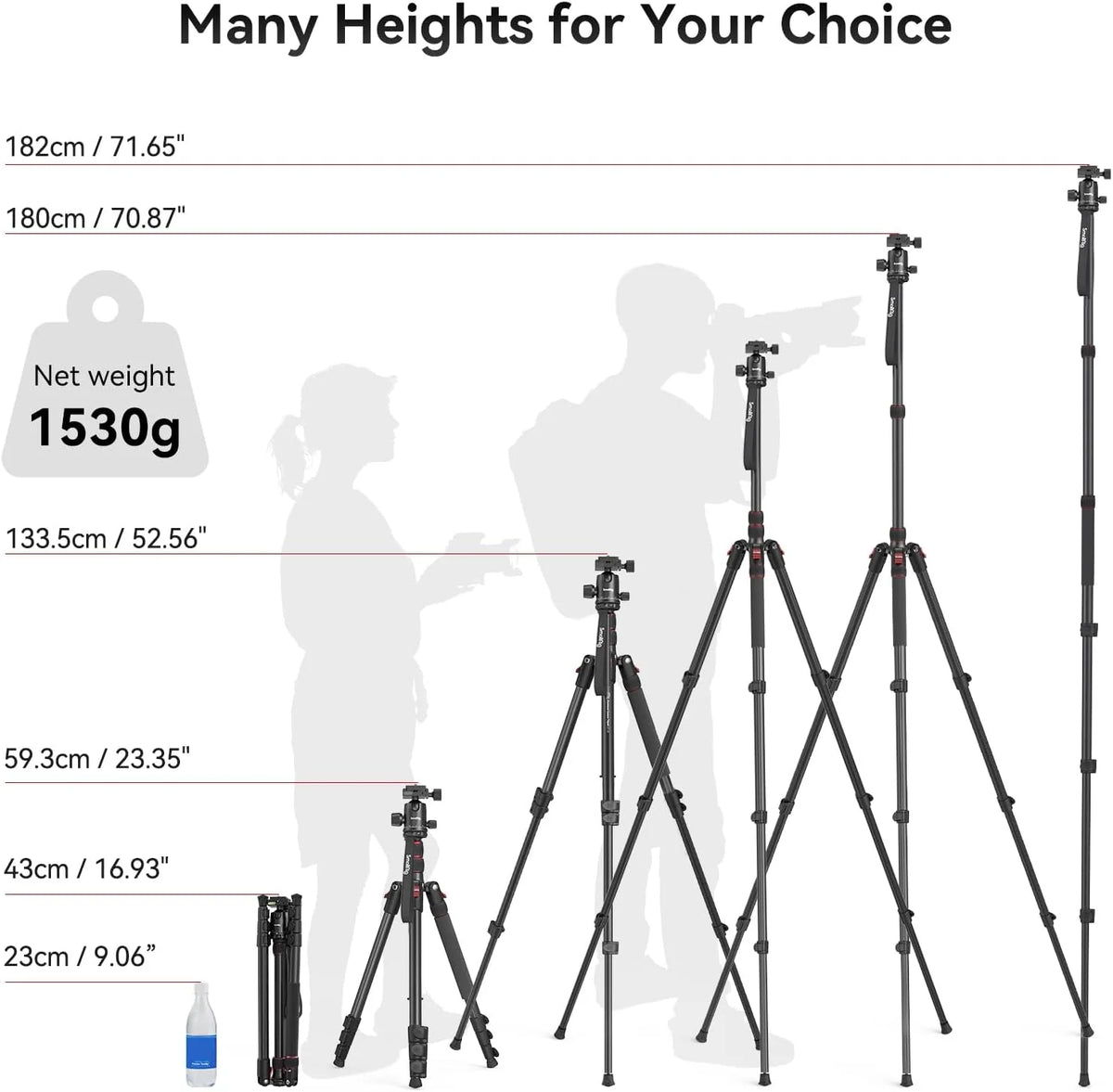 71" Foldable Aluminum Camera Tripod and Monopod, Adjustable Photography Tripod Stand for Cameras and Video