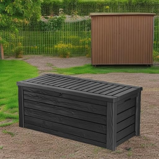 150 Gallon Resin Outdoor Storage Box, Large Deck Container for Patio, Garden and Yard, Dark Gray