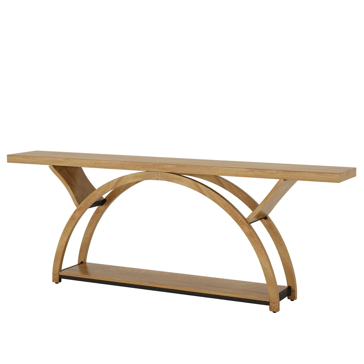 Gray 2-Tier Slim Console Sofa Table, Semi-Circular Metal Frame for Hallway
